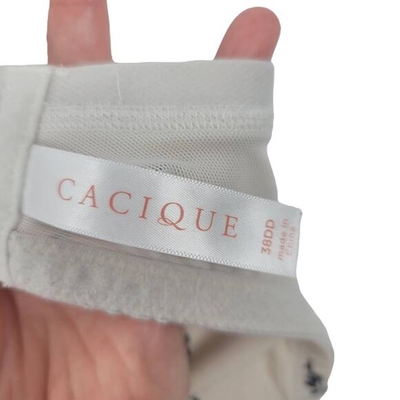 Cacique White Black Floral Boost Plunge Underwire Bra Size 38DD - Picture 2 of 4